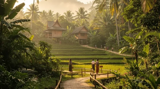 Paysage authentique de Thaïlande avec communauté locale et nature préservée