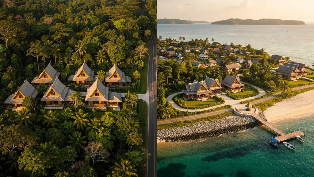 Comparaison visuelle entre hôtel isolé et hôtel accessible en Thaïlande