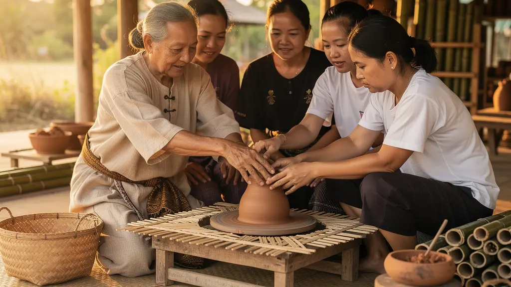Scène de formation collaborative entre volontaires et locaux en Thaïlande