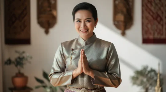 Salut traditionnel thaïlandais wai montrant différents niveaux de respect avec les mains jointes